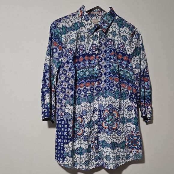 Chico's Multicolor Patterned Button Down Shirt 2 - Picture 1 of 5